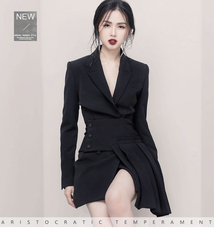Comelsexy Korean Fashion Elegant Irregular Ruffles Blazer+mini Skirt Black Two Piece Office Sets Women Business Skirt Suit 210515