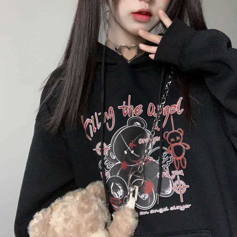 Japanese bear cartoon women loose dark sweatshirt Harajuku punk gothic fashion Ulzzang plus size winter hooded 210608, Black
Japanese bear cartoon women loose dark sweatshirt Harajuku punk gothic fashion Ulzzang plus size winter hooded 210608, Black