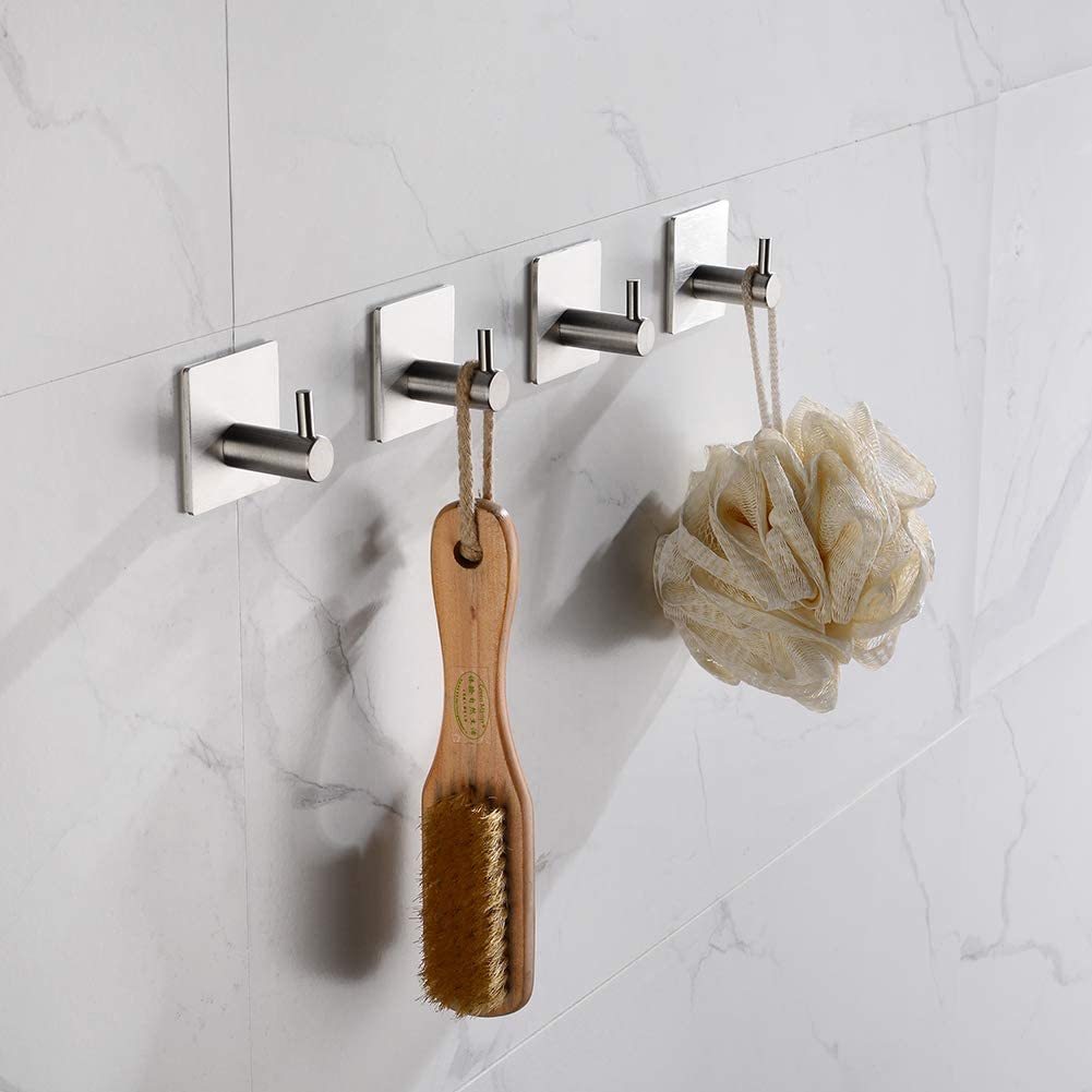 1pc Self-adhesive Towel Hooks Wall Hooks Hangers Anti-Skid Heavy-duty Waterproof Stainless Steel Hook for Kitchen Bathroom Towel