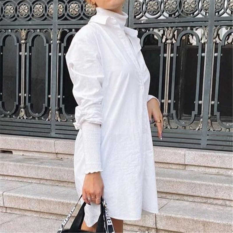 Elegant Women Turn Down Collar Shirts Fashion Ladies Solid White Loose Tops Streetwear Female Chic Oversize Long Blouses 210527
