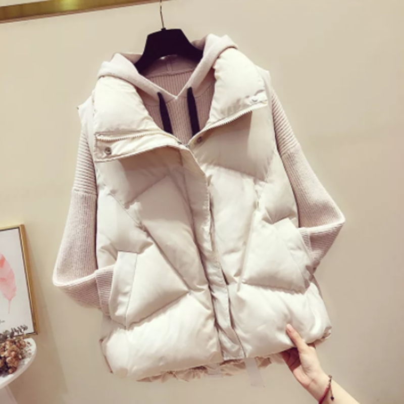 Autumn And Winter Women's Sleeveless Jacket Short Loose Down Cotton Bread Women Vest Thick Warm Waistcoat 210819