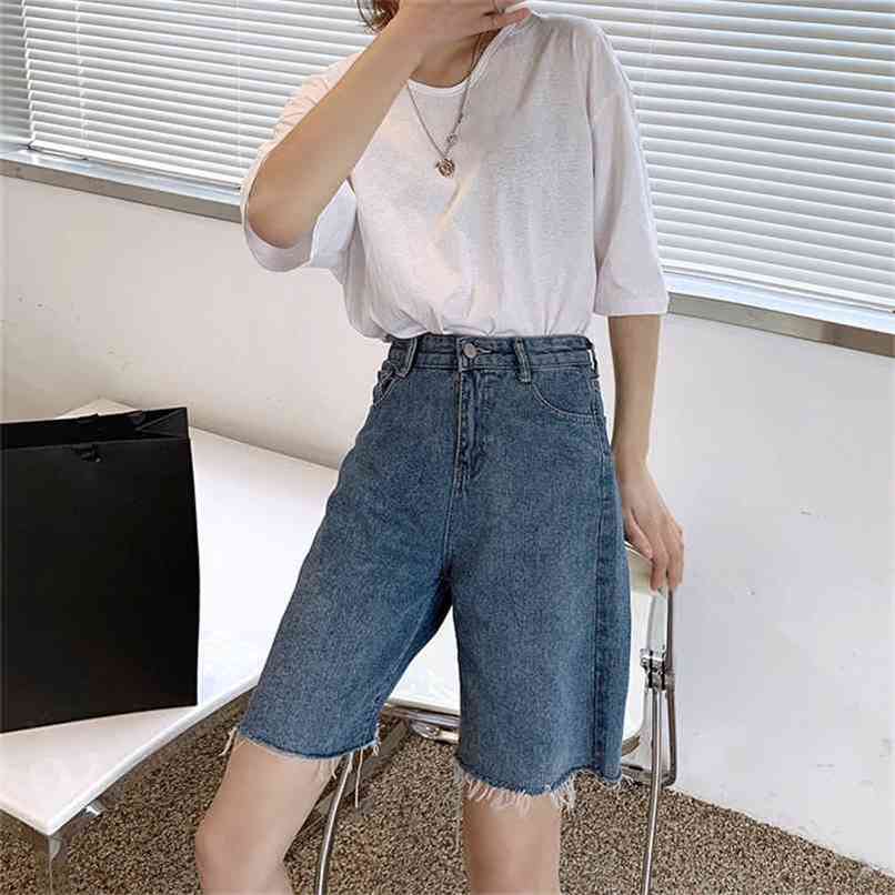 High Waist Slim Denim Shorts Bermuda Plus Size Woman Fashion Tassel Tight Five-point Washed Sexy Female Summer 210714