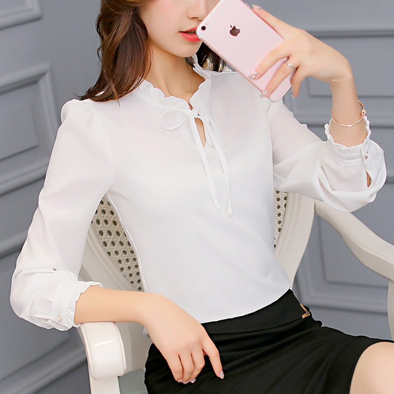 LOSSKY Autumn Women Shirt White Long Sleeve White Shirt Korean Women Clothes Streetwear Chiffon Blouse Elegant Women Blusa Tops 210401