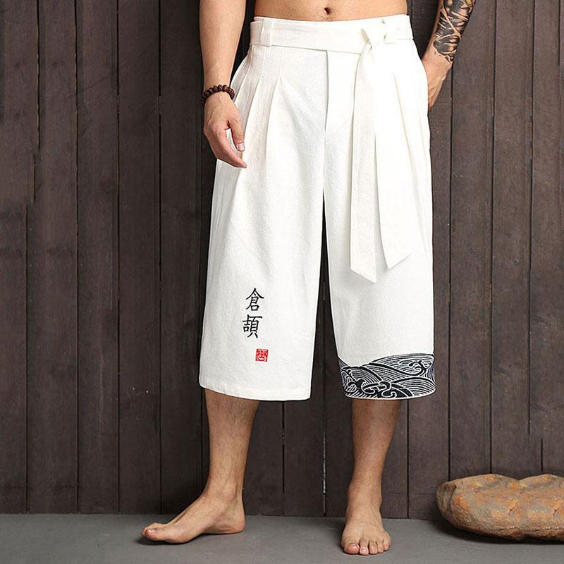 Japanese Kimono Traditional Pants Men Asian Clothing Bath Pant Casual Loose Male Japan Style Yukata Trousers Linen Cropped Men's