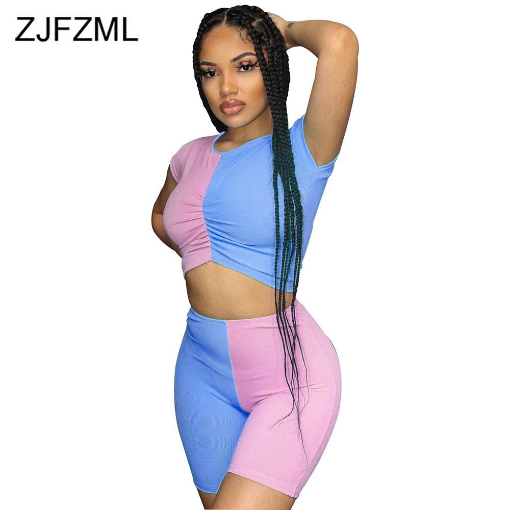 Color Block Spliced Two Piece Set Summer Outfit For Women Draped Short Sleeve Bandage Top Bodycon Biker Short High Street Suits 210520, Rose red
Color Block Spliced Two Piece Set Summer Outfit For Women Draped Short Sleeve Bandage Top Bodycon Biker Short High Street Suits 210520, Rose red