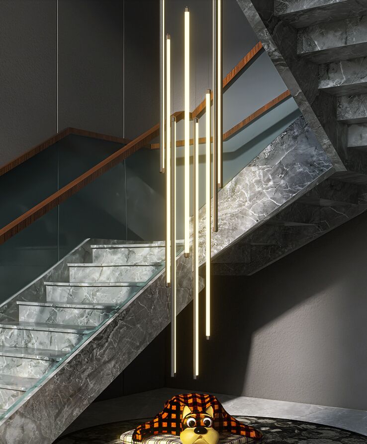 New Black Stair Chandelier Modern design duplex building high-rise empty living room hall personality Long LED Hanging Light