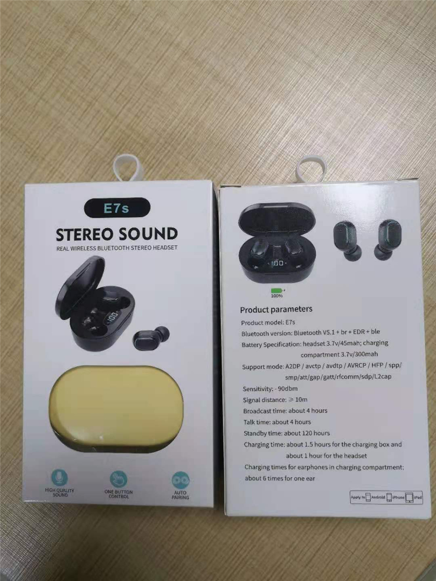 E7S TWS Black Ear Bud True Wireless Bluetooth EarphonesTouch Control Water proof Stereo inEar Headphones with charge case Built658