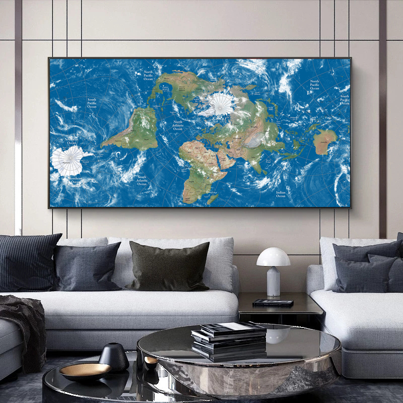 World Map Poster Blue Prints Canvas Painting Wall Art Pictures For Living Room Indoor Decoration Decorative Cuadros Sea Ocean