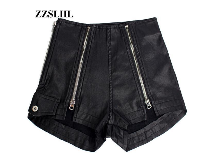 Womens Zipper Stitch Pu Leather Shorts High Waist Stretchy Velvet Autumn Winter Boot Short Female Imitation S83 Women's