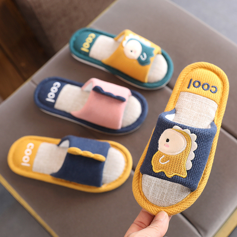 luxury slippers kuailu 2021 spring and autumn linen women's four seasons household soft soled cartoon parent child slippers, Black