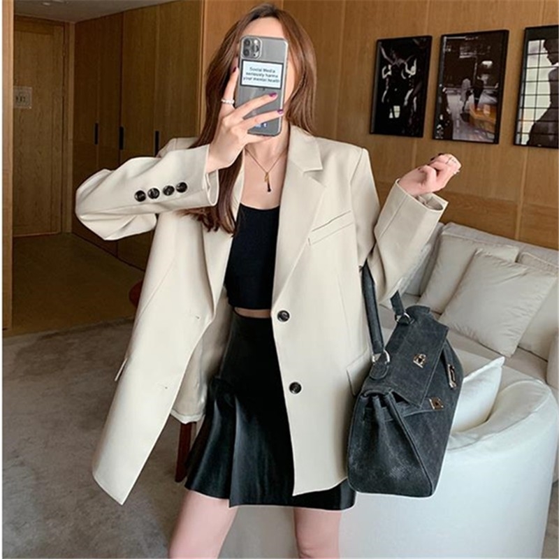 Korean Ol Style Single-breasted Women Suit Blazers Long Sleeve Notched Collar Casual Fashion Workwear Coats Blazers Femme 210515