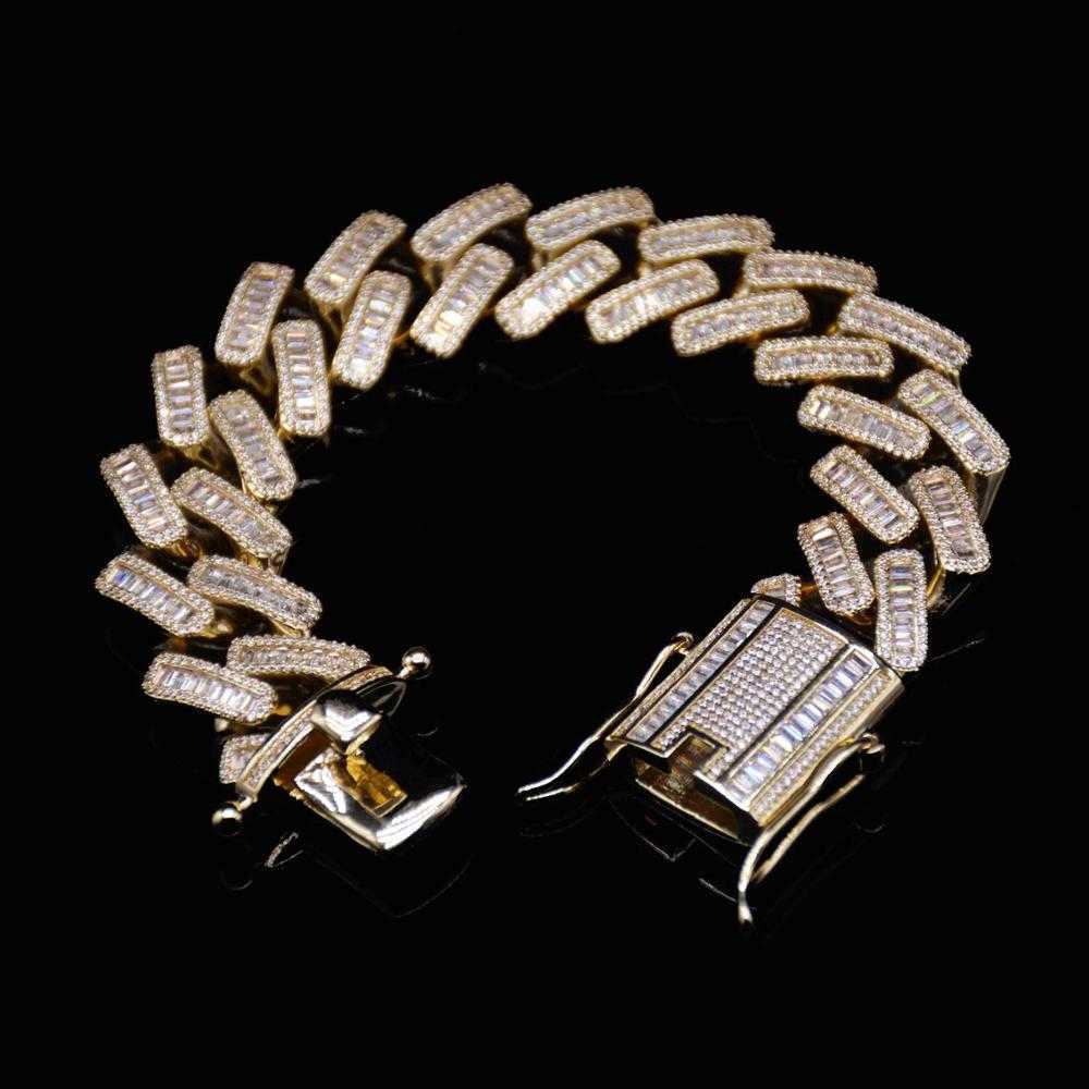 15mm width 5A iced out bling baguette cz cuban link chain bracelet for men Gold color hiphop jewelry 210609