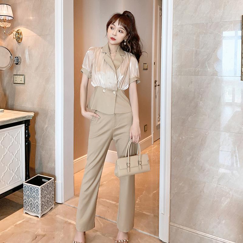 Women' Two Piece Pants Casual Tracksuit Suits Sheer Streetwear Short Sleeve Blazer Shirt Tops Slim Elegant Set Ladies, Coffee
Women' Two Piece Pants Casual Tracksuit Suits Sheer Streetwear Short Sleeve Blazer Shirt Tops Slim Elegant Set Ladies, Coffee