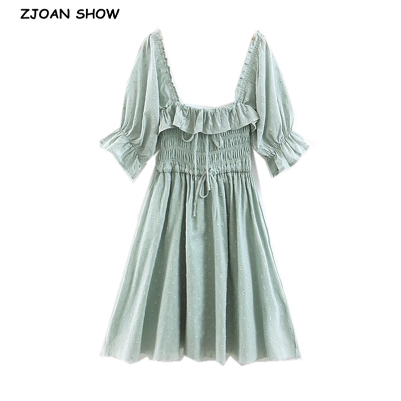 Women French style 3D dot Spliced Ruffle Square Collar Mini Swing Dress Adjust Bandage Waist Backless Half Sleeve Dresses 210429, White
Women French style 3D dot Spliced Ruffle Square Collar Mini Swing Dress Adjust Bandage Waist Backless Half Sleeve Dresses 210429, White