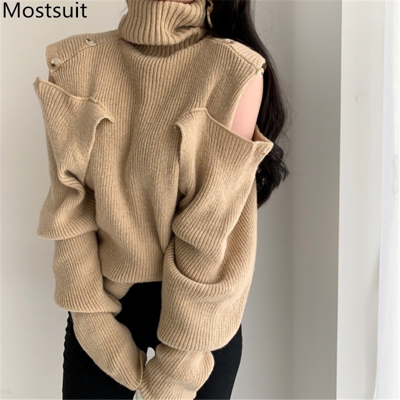 Autumn Winter Stylish Korean Turtleneck Sweaters Pullovers Women Long Sleeve Shoulder-Open Button Sexy Vintage Tops Sweater 210518, Khaki
Autumn Winter Stylish Korean Turtleneck Sweaters Pullovers Women Long Sleeve Shoulder-Open Button Sexy Vintage Tops Sweater 210518, Khaki