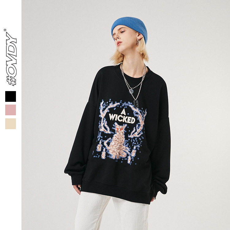 wxwovdy autumn new trendy brand versatile couple funny pattern printed loose pullover round neck sweater, Black
wxwovdy autumn new trendy brand versatile couple funny pattern printed loose pullover round neck sweater, Black