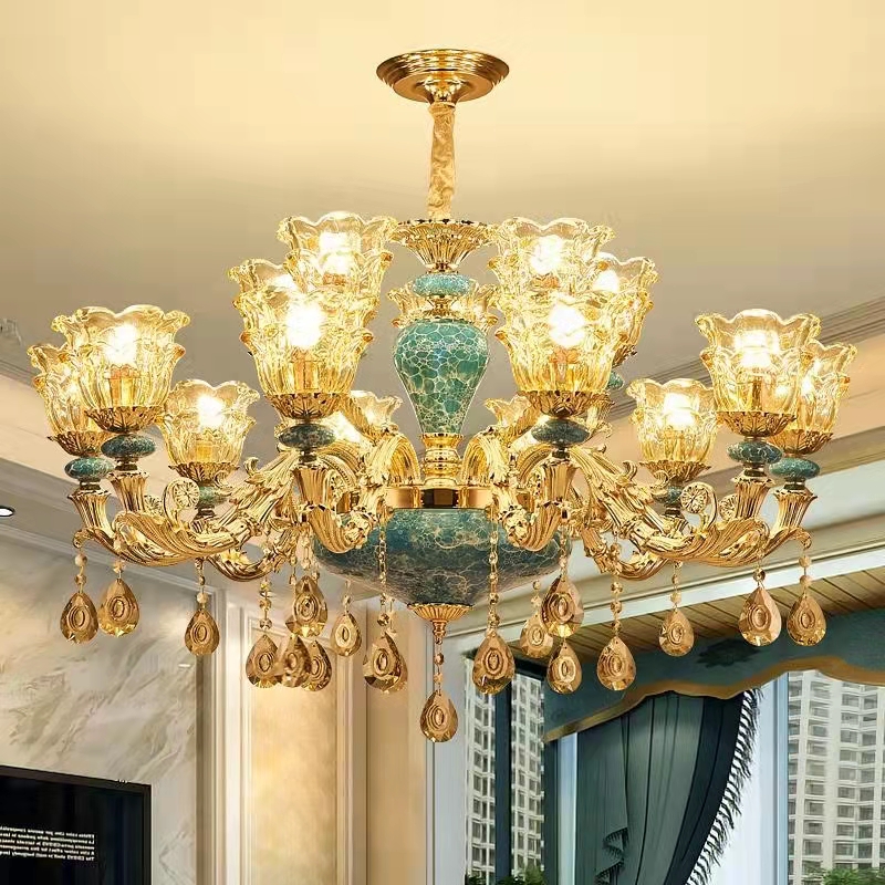 Living Room Chandeliers Blue Lighting Modern Minimalist Dining Rooms Lamp French Ceramic Chandelier Bedroom Crystal Lights