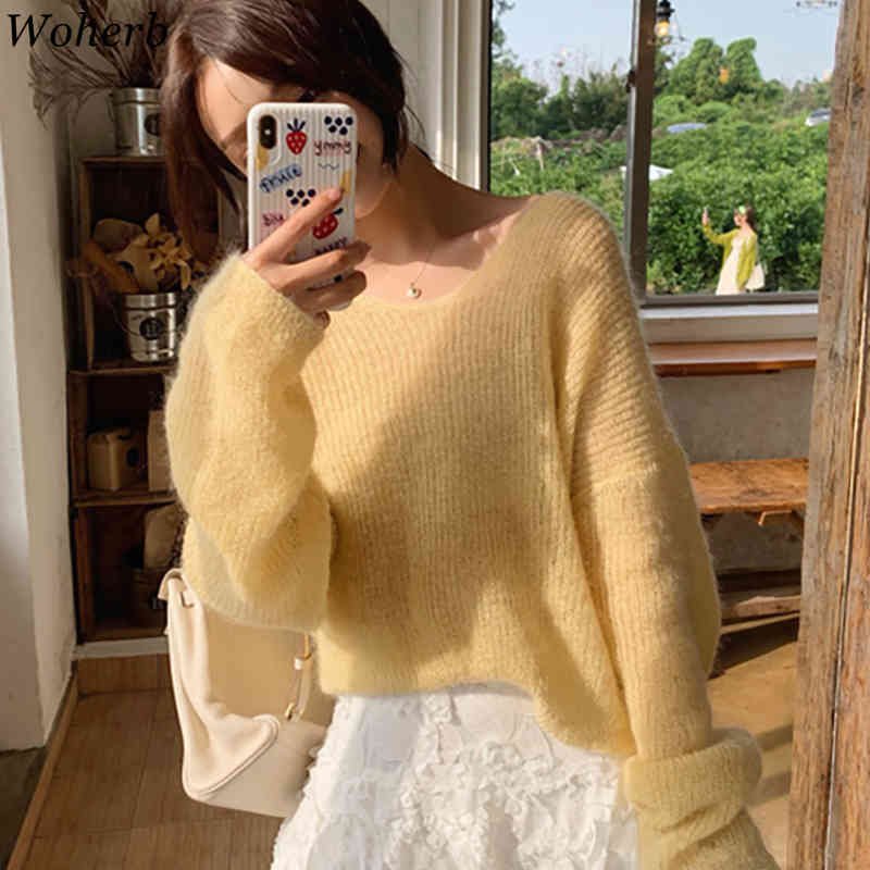 Chic Mohair Thin Hollow Out Tops Women Capes Pullover Vintage Summer Jumper Femme Korean Crop Knitwear 210422