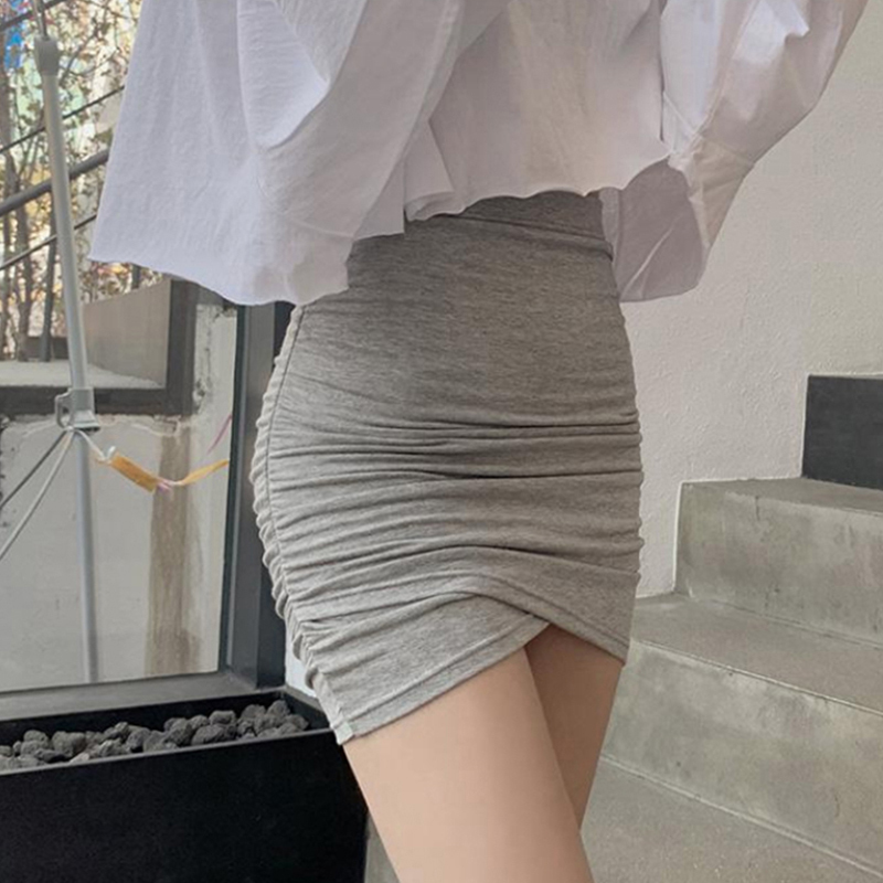 Pleated Stretch Sexy Black Female Skirt Korean Light Gray Short High Waist Bag Hip Mini Women Faldas Cortas 12181 210508