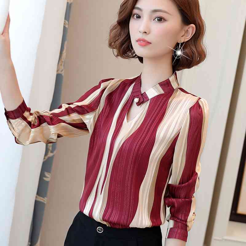 plus size tops women blouse fashion woman s office striped shirt chiffon long sleeve s Z06 60 210506