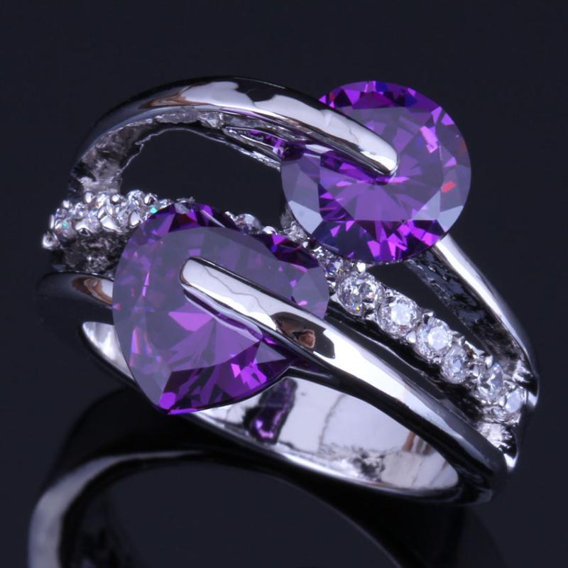 Cluster Rings Gracious Heart Shaped Round Purple Cubic Zirconia White CZ Silver Plated Ring V0464
Cluster Rings Gracious Heart Shaped Round Purple Cubic Zirconia White CZ Silver Plated Ring V0464
