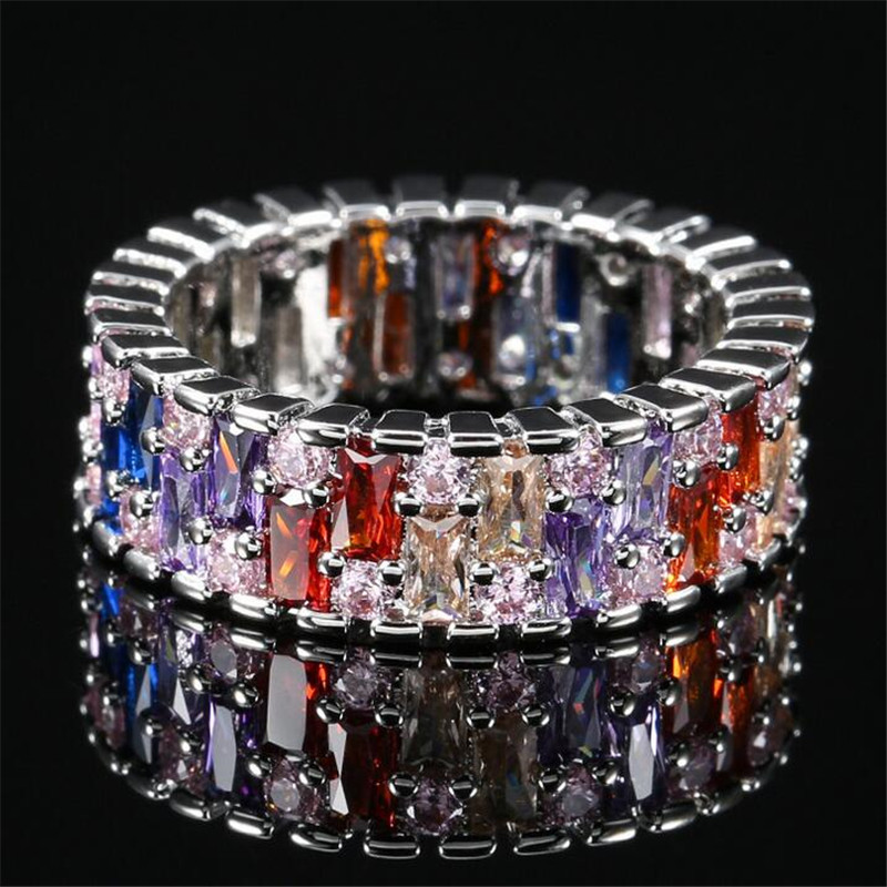 Princess Cut Eternity Ring: Sparkg Topaz Color Cubic Zirconia Wedding Band
