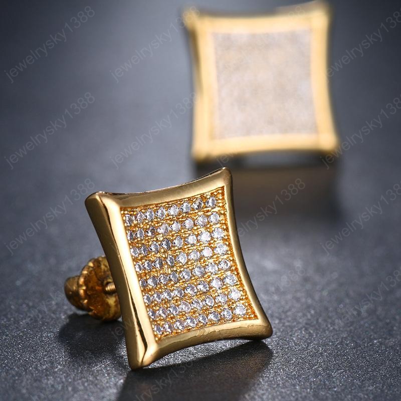 Blings Men Women Earring Gold Plated Bling CZ Diamond Square Earrings Studs for Girls Party Wedding Jewlery Hip Hop Earrings