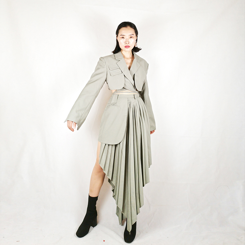 Pleated Black Skirt For Women High Waist Asymmetrical Irregular Hem Casual Skirts Female Fashion 210521