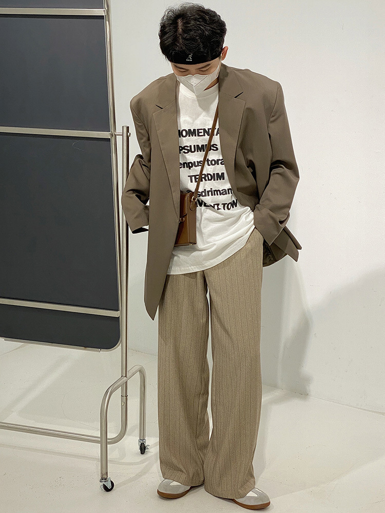 IEFB Men's Causal Pants Korea Style Wide Leg Pants For Men Back Elastic Waist Loose Straight Casual Trousers Spring 9Y6216 210524