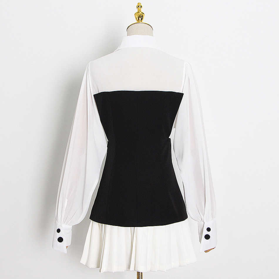 Casual Vintage Dress For Women Lace Lantern Sleeve High Waist See Through Elegant Mini Dresses Female Fall 210527