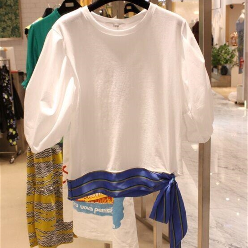 Spring Summer Design Lantern Sleeve Striped Strap Bow O Neck Solid T-shirt Casual Top 210615, White
Spring Summer Design Lantern Sleeve Striped Strap Bow O Neck Solid T-shirt Casual Top 210615, White