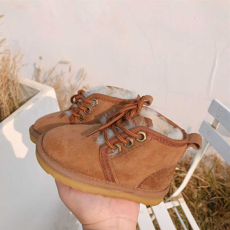 Winter Children Genuine Leather Shoes Kids Snow Boots Baby Winter Sheepskin Fur Booties Girls Boys Waterproof Botas Footwear H0828