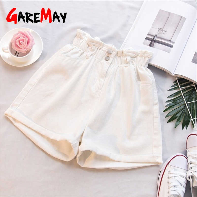 Garemay Women's Denim Shorts Large Size Summer 5Xl High Waist Elastic Harem Ruffle Jeans For Women Xxxl 210714