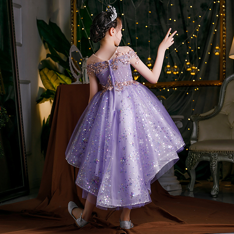 2021 Cute wer Dresses off shoulder Appliqued Beaded Feather Girl Pageant Gown Cascading Ruffle Sweep Train Custom Made Birthday Gowns