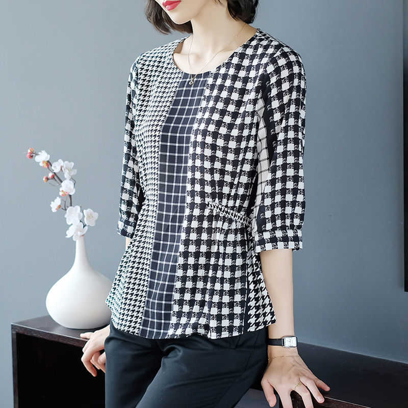 Fashion Women's Spring Summer Chiffon Blouse Casual O-Neck Black Color Plaid Loose Shirt Blusas Tops DF3568 210609
Fashion Women's Spring Summer Chiffon Blouse Casual O-Neck Black Color Plaid Loose Shirt Blusas Tops DF3568 210609