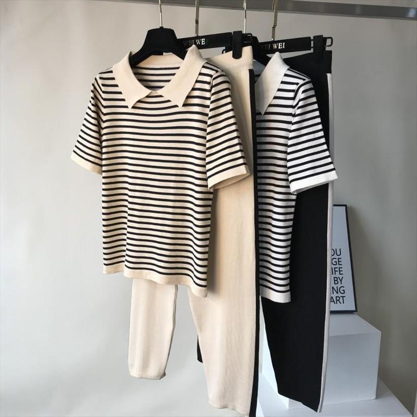 lapel stripe short sleeved womenpant knitting outfit wide leg two piece suit women summer fashion trousers sets, White
lapel stripe short sleeved womenpant knitting outfit wide leg two piece suit women summer fashion trousers sets, White