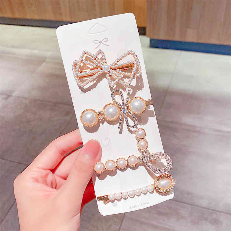 Hair Jewelry Accessories 2021 Korean Version Net Red Diamond Pin Pearl Side Bangs Temperament Girl Full