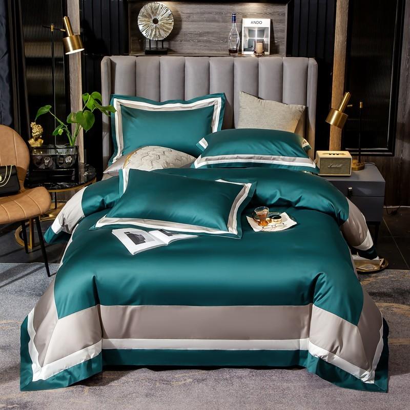 Green Duvet Cover Queen King 4Pcs 1000TC Egyptian Cotton Patchwork Stripe Home Bedding Simple El Easy Care Fitted Bed Sheet Sets