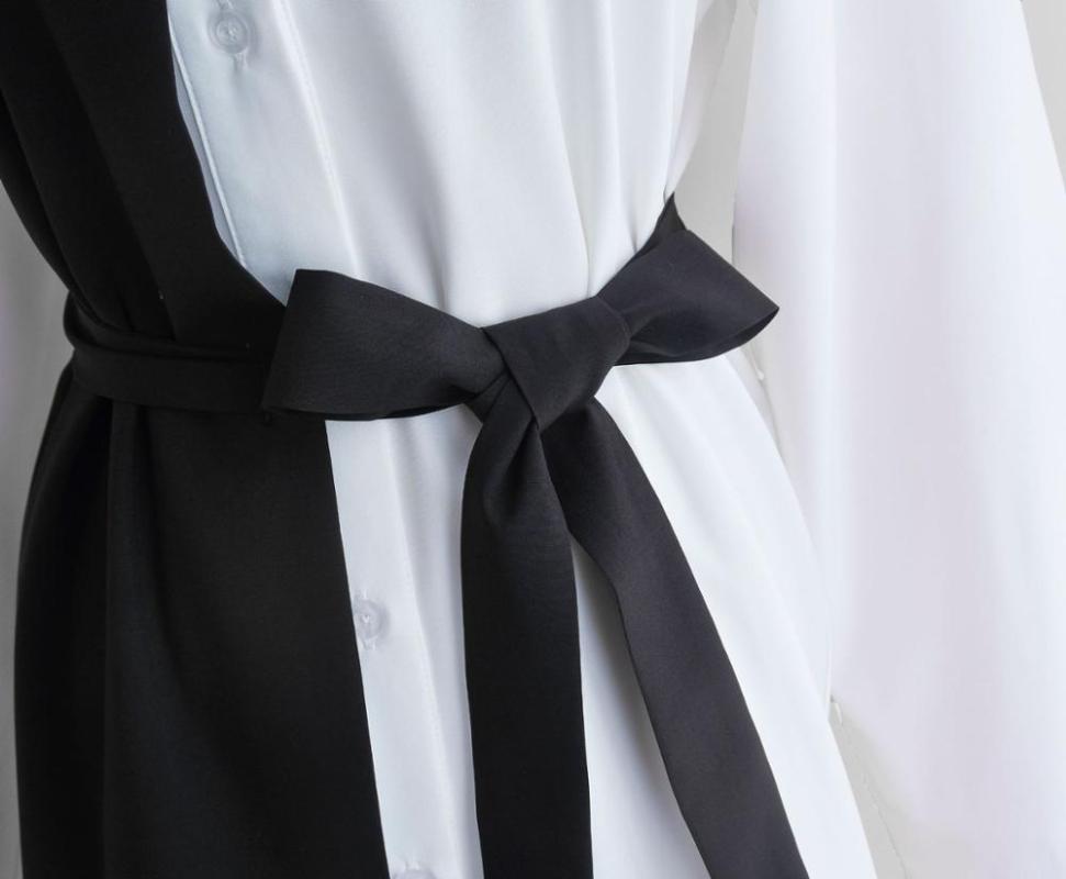 Fashion Shirt Dress Women 2021 Black White Patchwork Long Sleeve Turn Down Collar Single-breasted Short Mini Casual Dresses