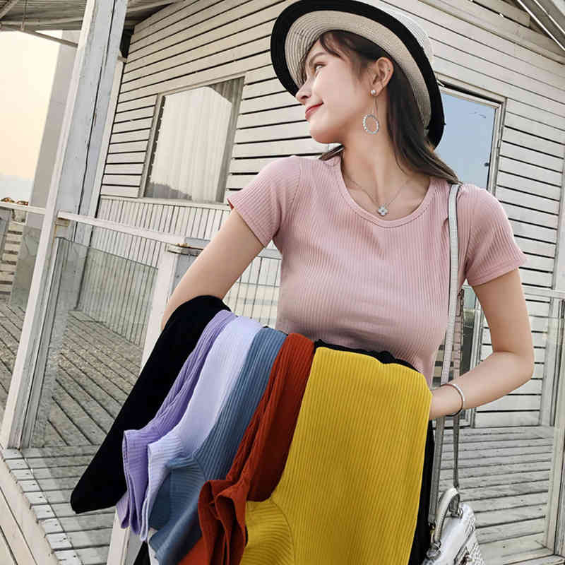 Summer Dress Women Plus Size Women's es Korean Vintage Tshirt Yellow Pink Casual Cotton Short Sleeve 210428
