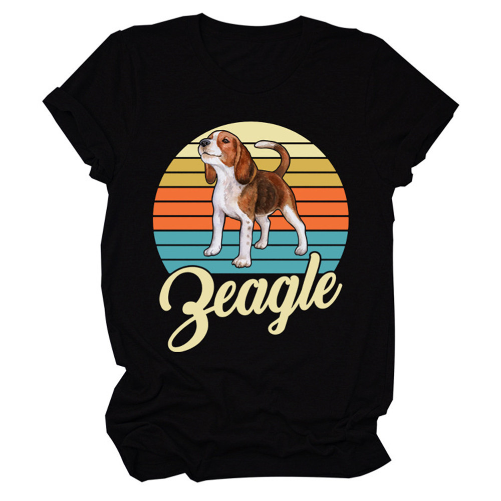 Beagle Print Harajuku Summer Tshirts For Women Cute Dog Rainbow Graphic Tees Shirt Casual Vintage Plus Size Clothes Tshirt Tops 210406