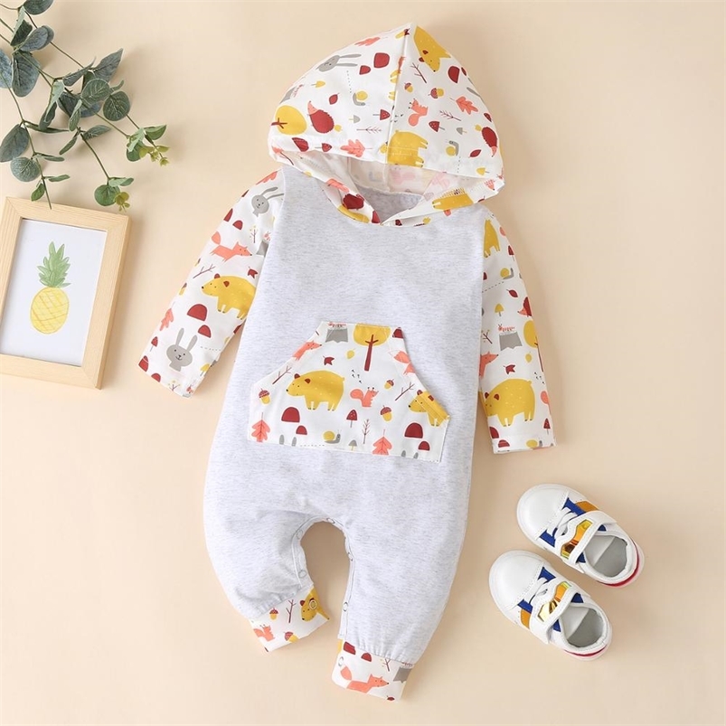Autumn Style Infant born Baby Romper Long Sleeve Print Patchwork Hooded Jumpsuits Cotton Clothes Outfits 210629, Gray
Autumn Style Infant born Baby Romper Long Sleeve Print Patchwork Hooded Jumpsuits Cotton Clothes Outfits 210629, Gray
