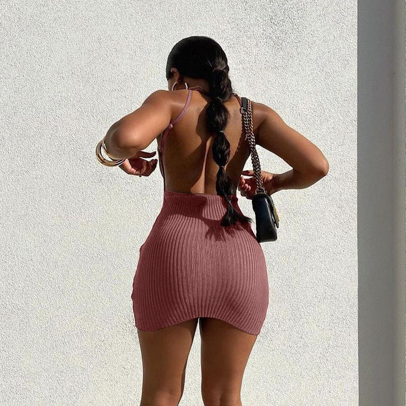 CNYISHE Sleeveless Solid Knitted Ribbed Backless Sexy Wrap Hip Dresses for Women Summer Elegant Party Strap Dress Female Vestido 210419
