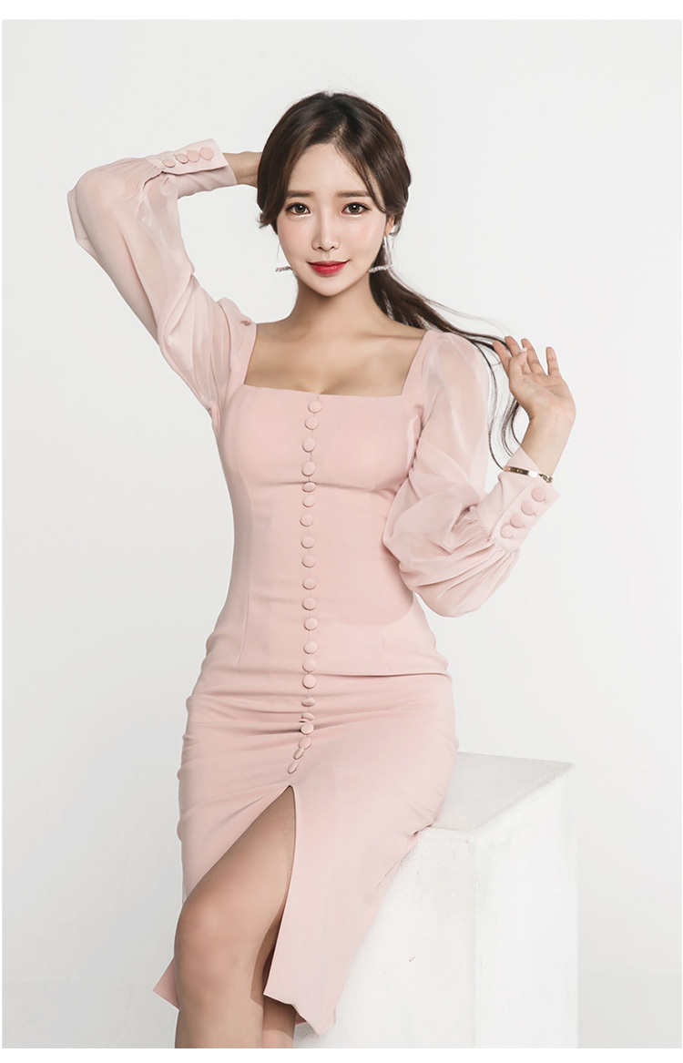 Autumn Office Vestidos Ladies Square collar Slim Bodycon Long Sleeve Women Sexy Pencil Midi Work Dresses 210518