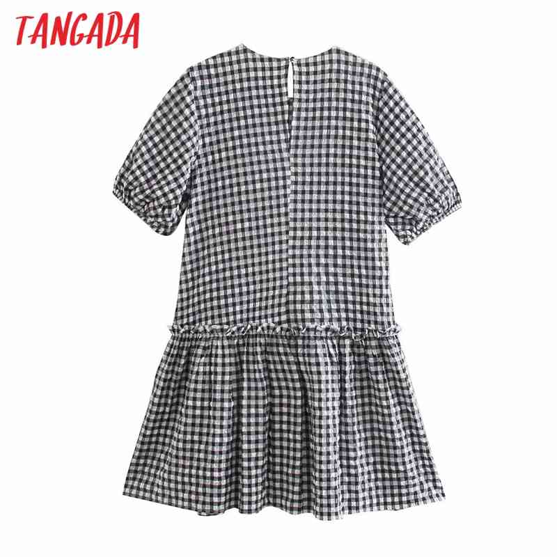 Summer Women Plaid Pattern O Neck Short Sleeve Ladies Mini Dress Vestidos 2R32 210416