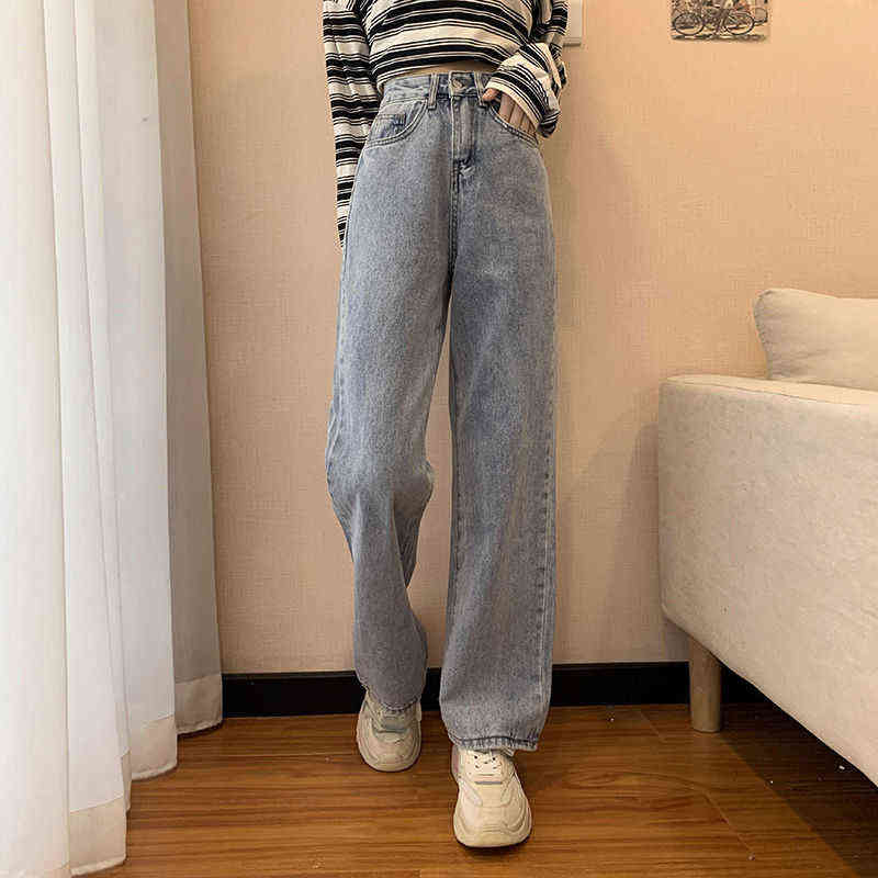Straight Leg Jeans For Women High Waist Stretch Denim Trousers Mom Jean Baggy Pants Casual Comfort Oversize 211129