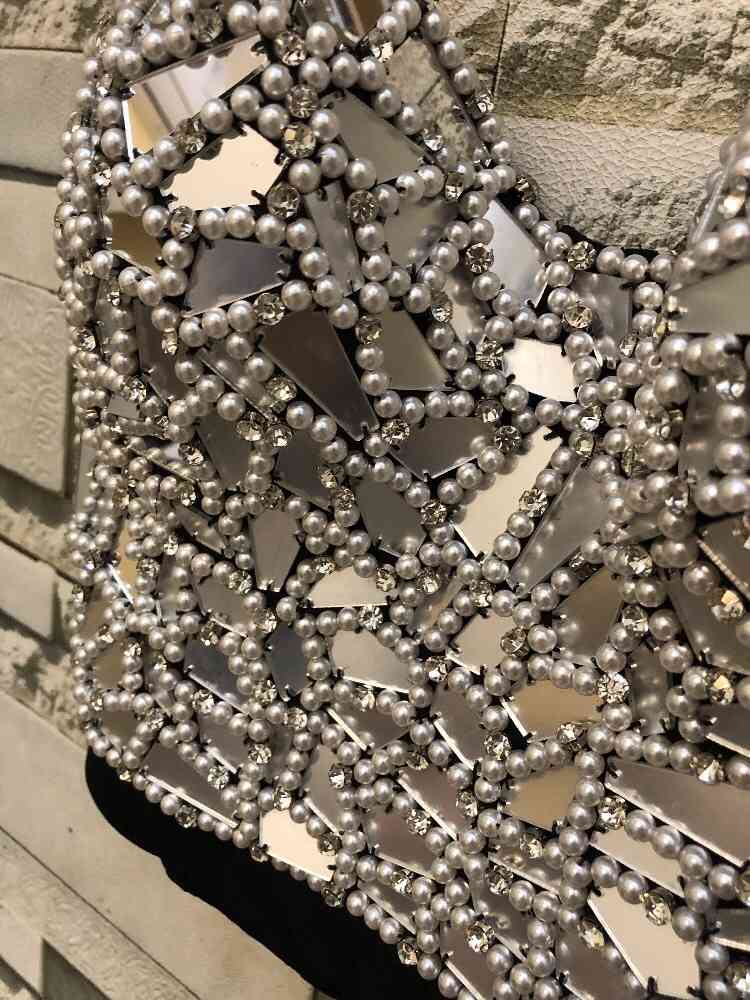 Rinestone Hand-made Pearls Bralet Women's Bustier Bra Cropped Top Wedding Bralette Vest Colorblock Plus Size 210421