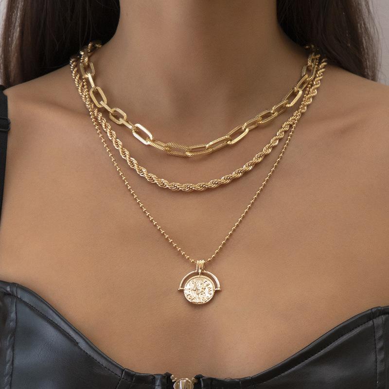 Chains INS Fashion Multi Layers Twist Rope Chokers Necklaces For Women Gold Color Hollow Linked Chain Beaded Coin Pendant Necklace 2021
Chains INS Fashion Multi Layers Twist Rope Chokers Necklaces For Women Gold Color Hollow Linked Chain Beaded Coin Pendant Necklace 2021