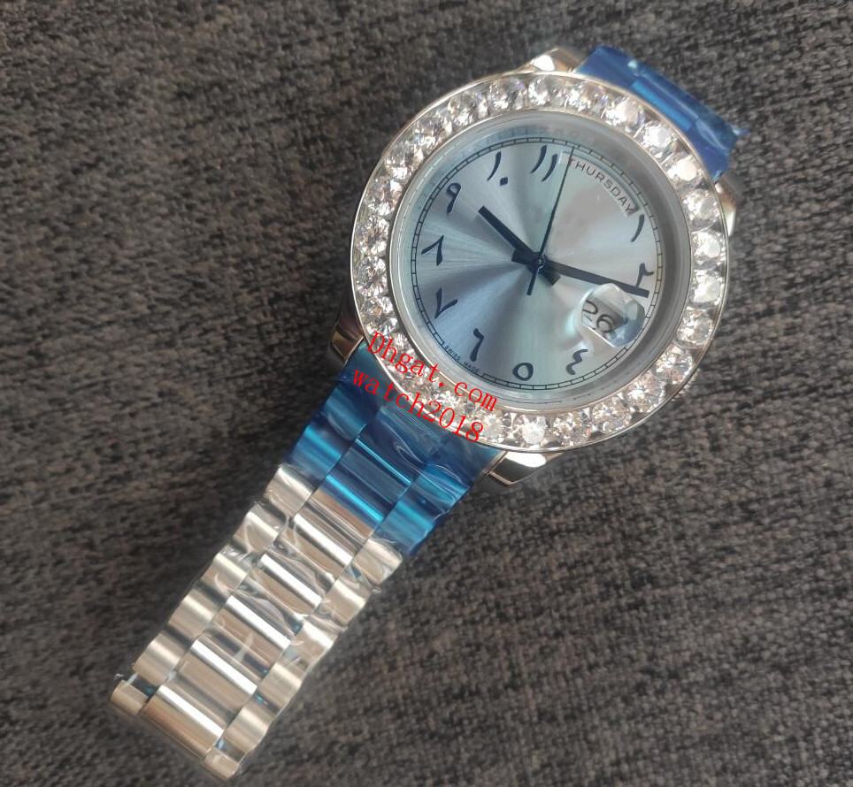 Mens Watches Roman Bigger Diamond Bezel Watch Ice Blue Arabic Rare Dial Chest 41mm Automatic Silver Stainless Steel Bracelet Fashion Wristwatch, Sapphire glass
Mens Watches Roman Bigger Diamond Bezel Watch Ice Blue Arabic Rare Dial Chest 41mm Automatic Silver Stainless Steel Bracelet Fashion Wristwatch, Sapphire glass