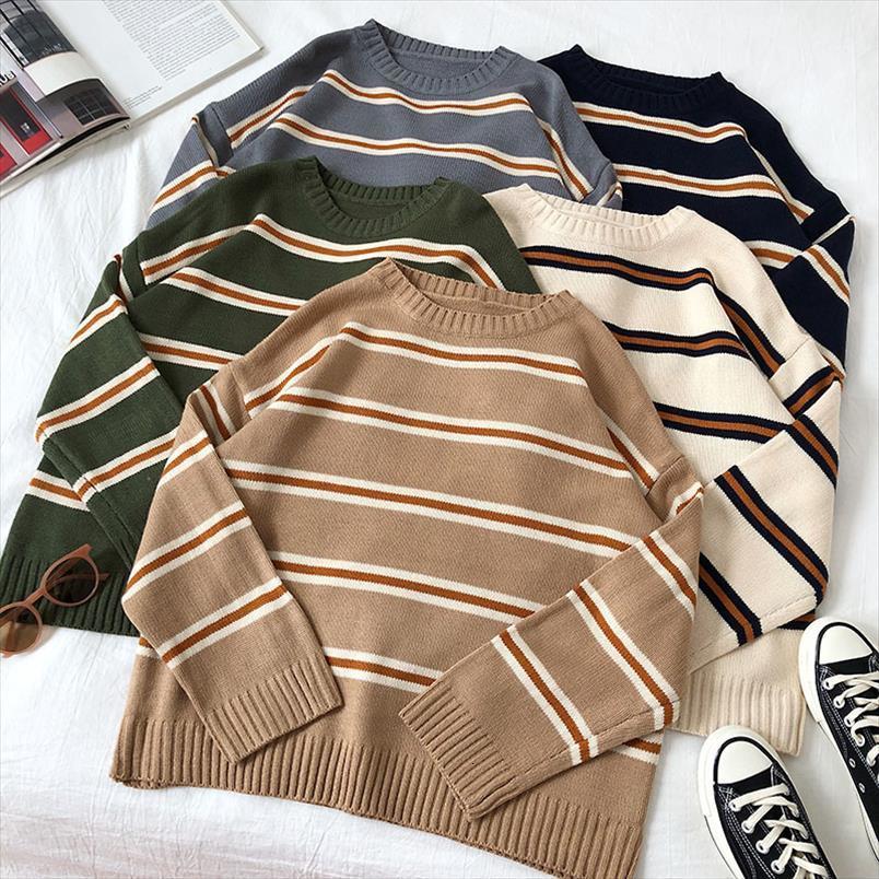 vintage stripe women loose oversize sweater korean style pullover autumn winter long sleeve knitted femme, White;black
vintage stripe women loose oversize sweater korean style pullover autumn winter long sleeve knitted femme, White;black